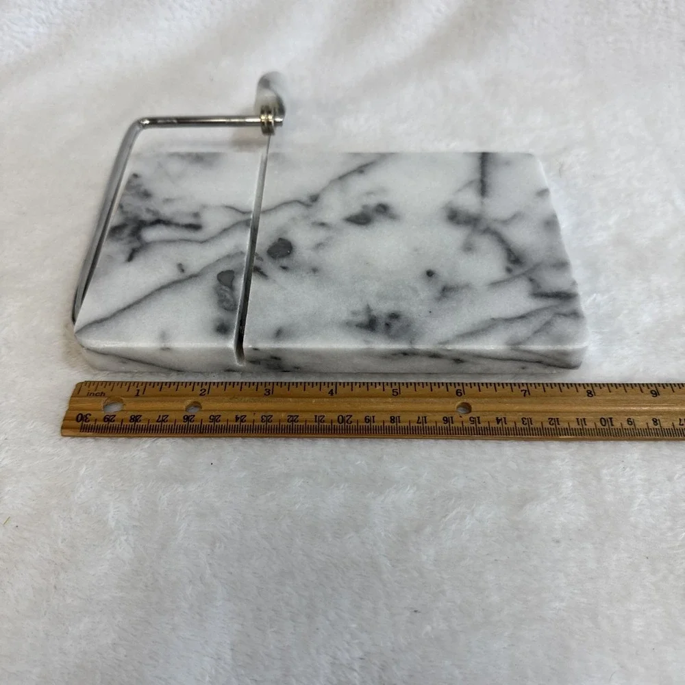 White Marble Cheese Slicer‎ Board with Stainless Steel Wire Cutter 8x5 Inch
